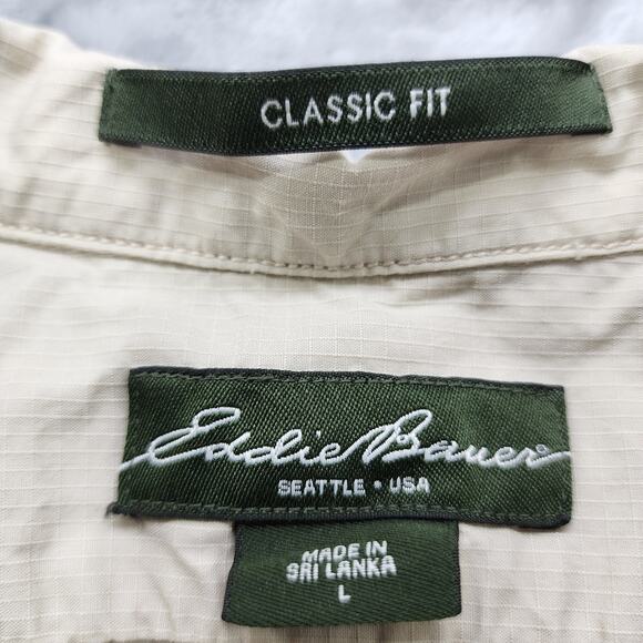 Eddie Bauer Shirt Mens L Beige Cotton Classic Fit Short Sleeve Button Down - Picture 3 of 9